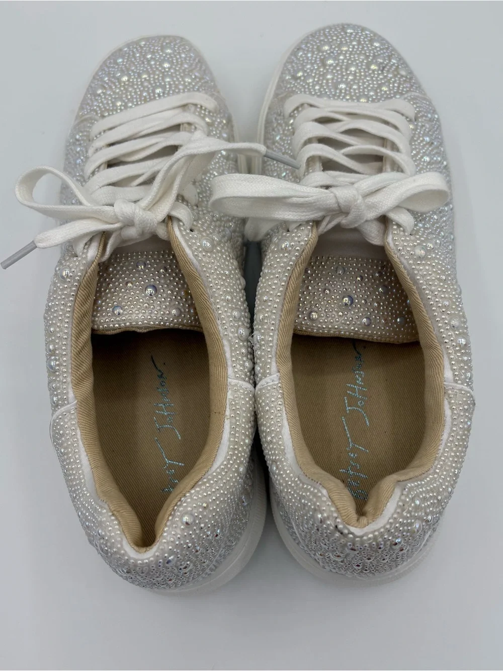 Betsey Johnson Sidny Pearl Rhinestone Platform Sneakers Bridal Women Size 7